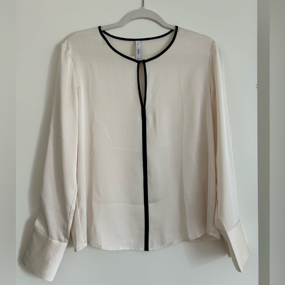 Mango Ivory Blouse with Dark Trim